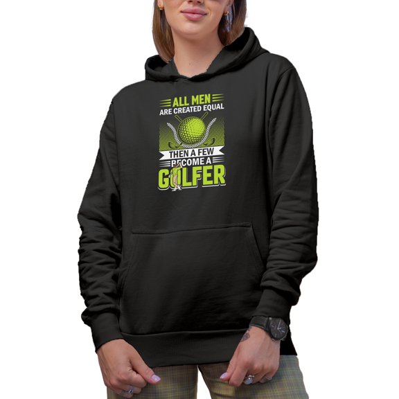 Witty A Few Become a Golfer Quote with a Swinging Golf Player, Golfing or Golfer Themed Merch Gift, Black Hooded Sweatshirt or Hoodie, Small