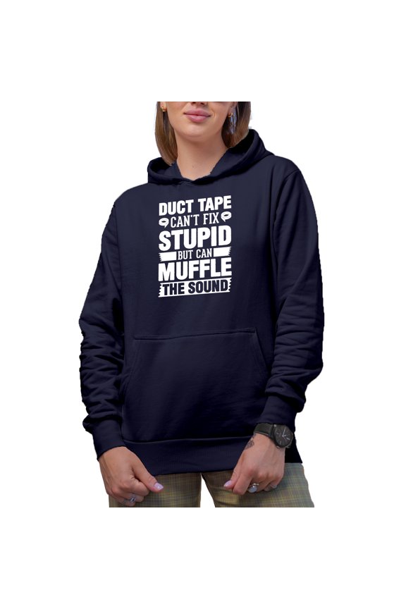 Witty Duct Tape, Can't Fix Stupid but Can Muffle the Sound Quote, Navy Blue Hooded Sweatshirt or Hoodie, 3XL