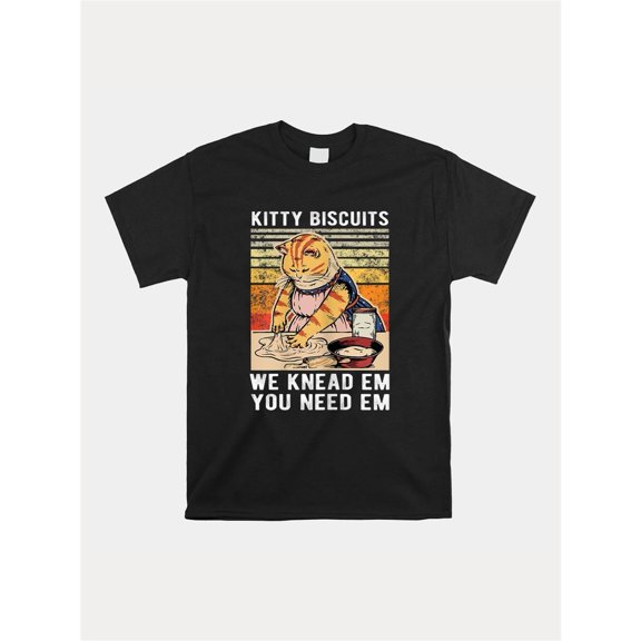 Witty Men's Cat & Baking - Themed Tops With "Kitty Biscuits: We Knead Em, You Need Em" Vivid Baking Cat Print Tshirts Fun Eye - Catching Graphic Tees For Cat Lovers & Leisure