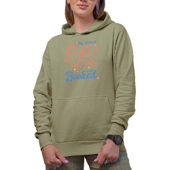 Witty My Weekend Is All Booked Pun Quote with Books Art Book Lover Merch Gift, Sand Hooded Sweatshirt or Hoodie, XL