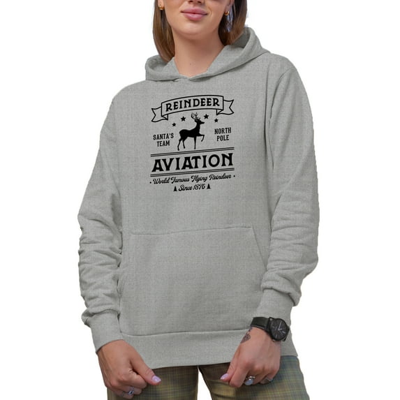 Witty Reindeer Aviation, Santa's Team, Christmas Service Sign Art Merch Gift, Heather Grey Hooded Sweatshirt or Hoodie, Large