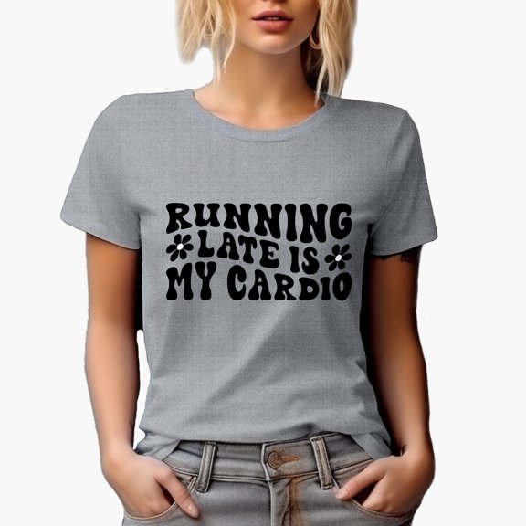 Witty Running Late Is My Cardio, Latecomer Work Out Quote, Groovy Retro Wavy Text Merch Gift, Heather Grey T-Shirt, 2XL