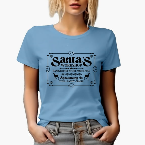 Witty Santa's Workshop, Handcrafted at the North Pole, Christmas Shop Art Merch Gift, Baby Blue T-Shirt, 3XL