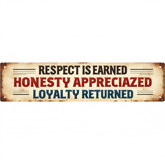 Tin Signs 16*4 inches "Respect Earned Honesty Loyalty" Rustic Style