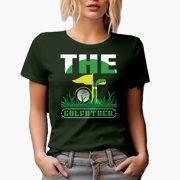 Witty The Golfather Pun with Ball, Flag & Club, Golf Player, Golfing or Golfer Themed Merch Gift, Military Green T-Shirt, Medium