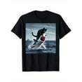thumbnail image 1 of Witty Unisex Cat & Shark - Themed Tops With "Cat Riding Shark" Vivid Cat & Shark Print Tshirts Fun Eye - Catching Graphic Tees For Cat Lovers, Shark Enthusiasts & Leisure, 1 of 5