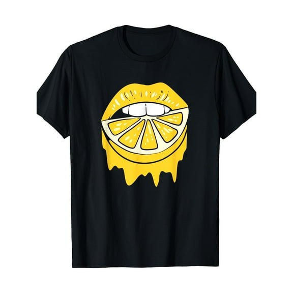 Witty Unisex Fruit - Themed Tops With "Lemon Lips Drip" Vivid Lemon Print Tshirts Fun Eye - Catching Graphic Tees For Fruit Enthusiasts & Leisure