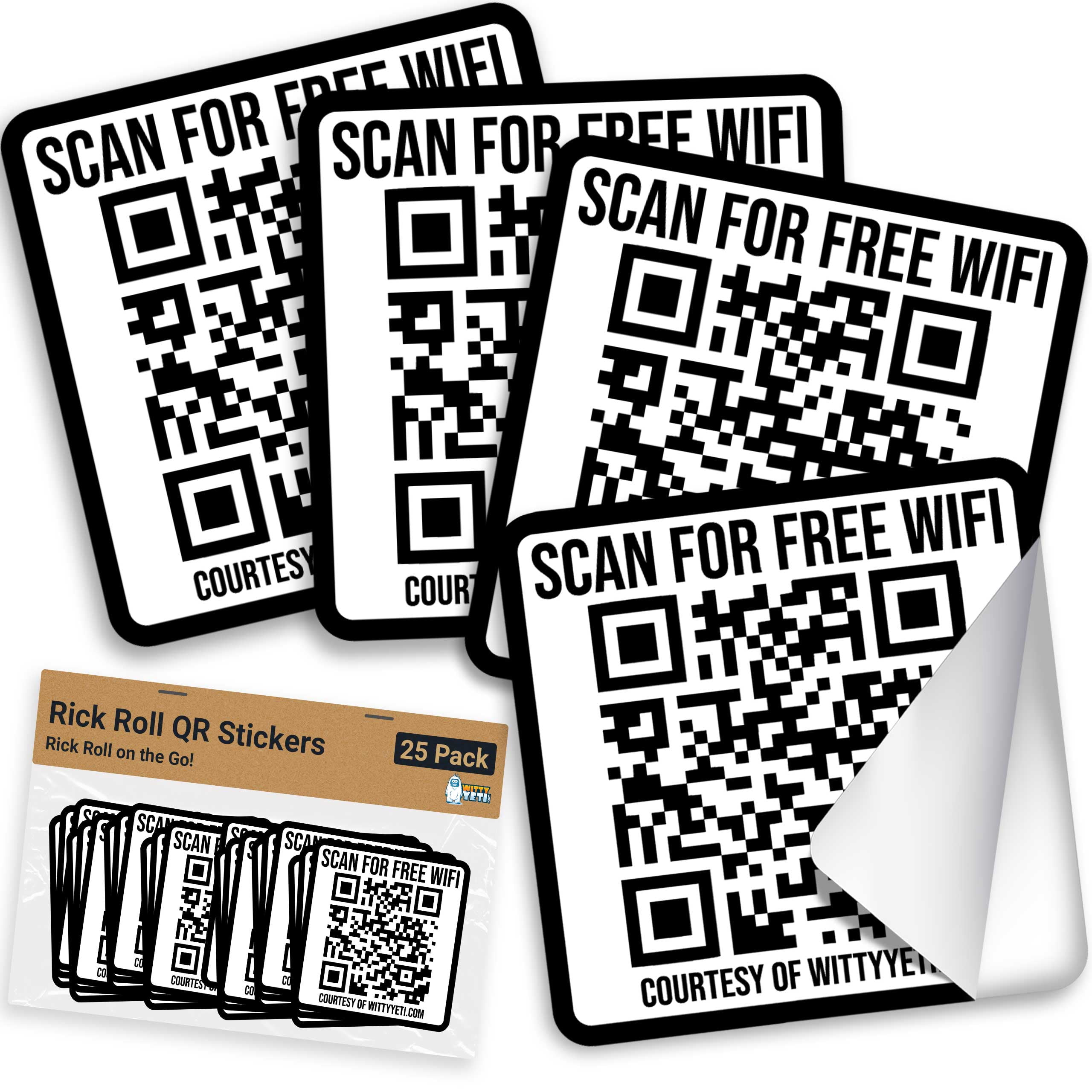 Witty Yeti 2x2 in. Fake Wifi Prank Ad-free QR Code Stickers, 25