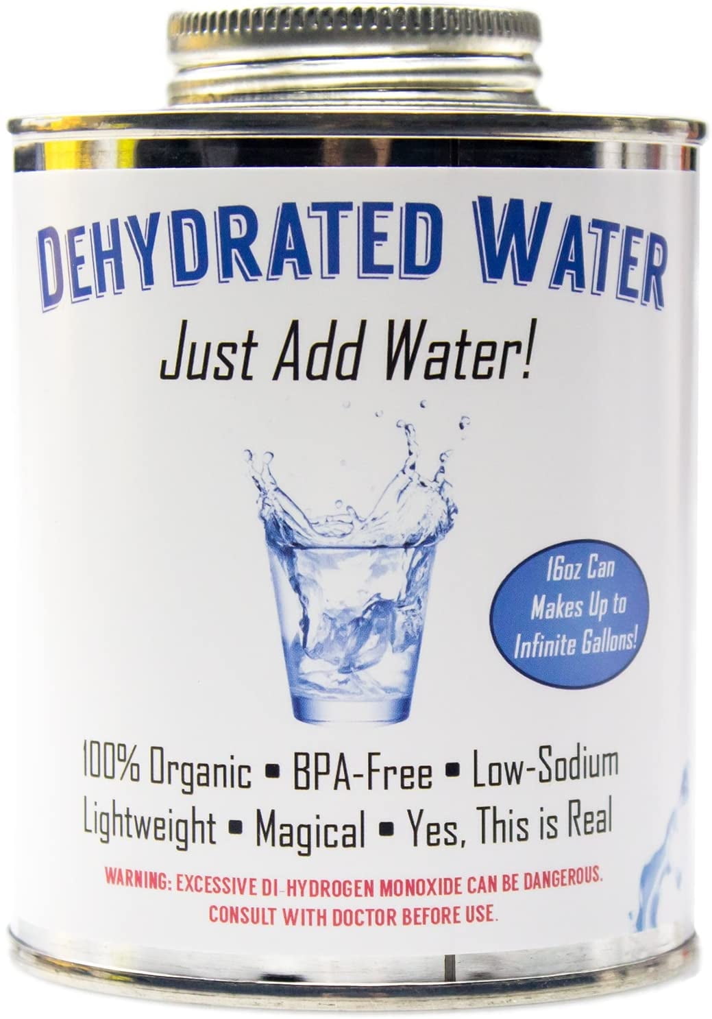 Witty Yeti White Label 16 oz Silver Dehydrated Water Can, Funny Gag Gift and Novelty Toy