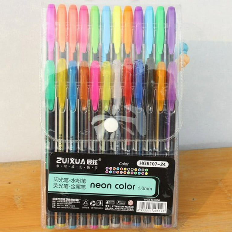 Wiueurtly Bulk Pens Battery for Carts Pen ZuiXua 24 Colors Gel Pens set Color Glitter Metallic pens gift Drawing 10ML