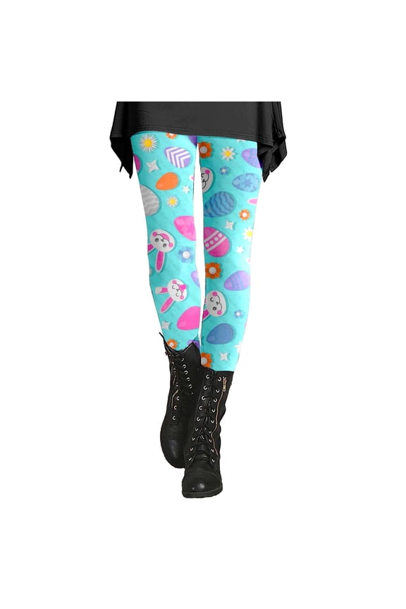 Easter Leggings for Women Womens Bunny Rabbits Eggs Floral Pattern Stretchy Yoga Pants Sky Blue