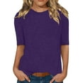 thumbnail image 1 of Wiueurtly Elbow Sleeve Tops Women Half T Shirt Crew Neck Summer Lightweight Plain Top Basic Crew Neck T Shirts Purple, 1 of 5