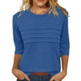 thumbnail image 1 of Wiueurtly Elbow Sleeve Tops Women Summer for Trendy 2025 Causal 3/4 Length Tunic Shirts Loose Comfy Solid Crewneck Blouses Crew Neck T Shirts Blue, 1 of 8