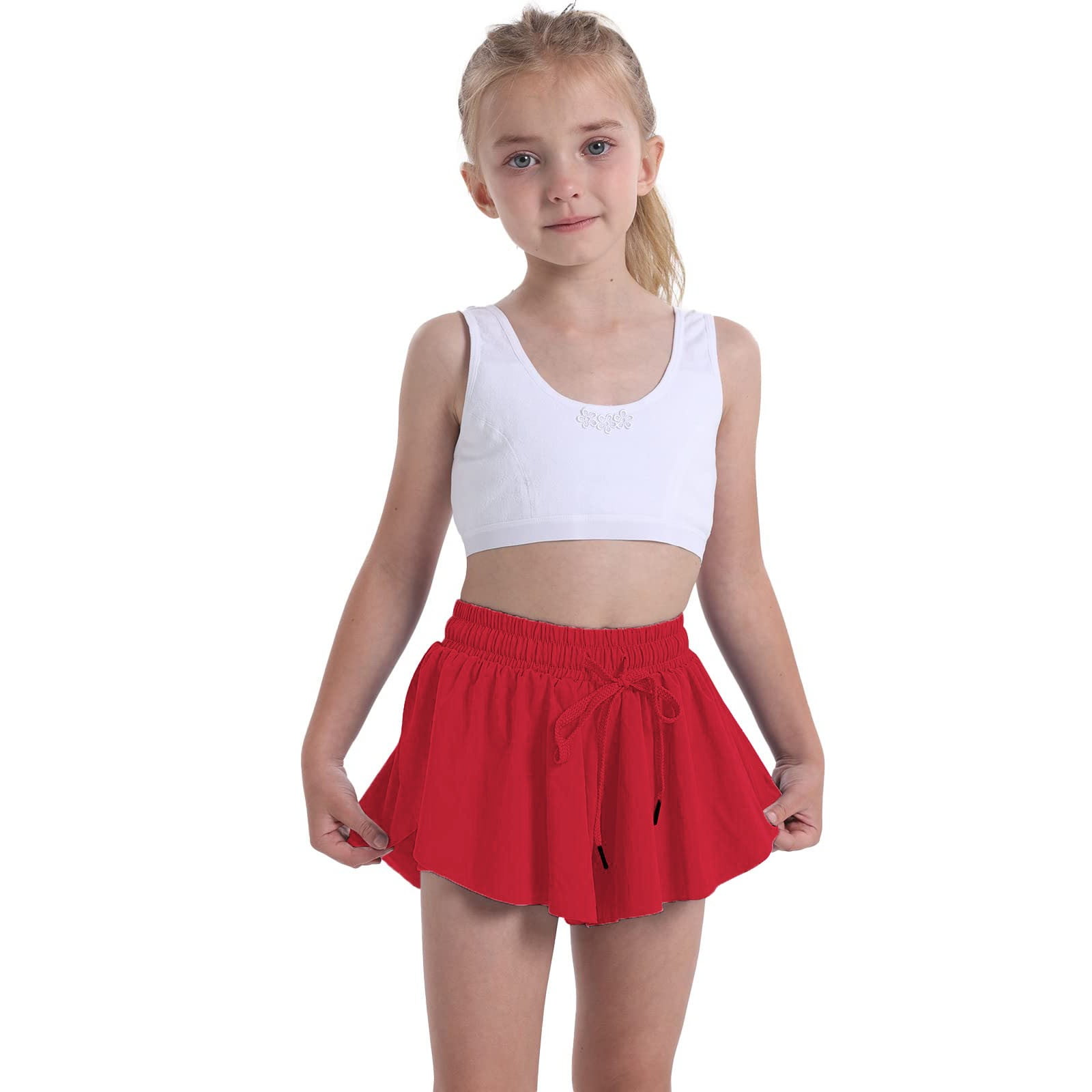 Wiueurtly Girl Dress up Set Girls' Summer Leisure Fashion Yoga Suit Running  Fitness Tennis Short Skirt Trouser Pocket Sports Shorts 