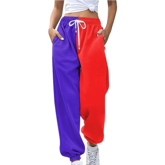 Wiueurtly Joggers for Women High Waisted Trousers 4 Way Stretch Tapered Leg Tech Fleece Gym Casual Pockets Red