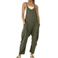 thumbnail image 1 of Wiueurtly Jumpsuits for Women's Casual Sleeveless V Neck Spaghetti Strap Overalls Long Pants Romper With Two Pockets Women's Pants Army Green, 1 of 5