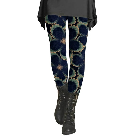 Wiueurtly Leggings for Women's Autumn And Winter Artistic Splash Printed Soft Stretchy Pants Yoga Pants Black