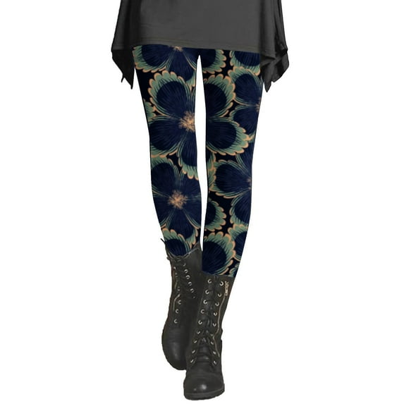 Wiueurtly Leggings for Women's Autumn And Winter Artistic Splash Printed Soft Stretchy Pants Yoga Pants Black