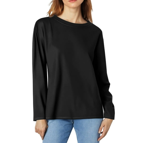 Wiueurtly Long Sleeve Shirts for Women Casual Crew Neck Tops Fall Fashion 2024 Fitted Basic Tee Tunic Pullover Womens Tops Black