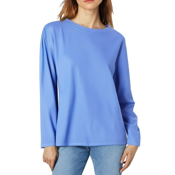 Wiueurtly Long Sleeve Shirts for Women Casual Crew Neck Tops Fall Fashion 2024 Fitted Basic Tee Tunic Pullover Womens Tops Blue