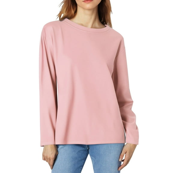 Wiueurtly Long Sleeve Shirts for Women Casual Crew Neck Tops Fall Fashion 2024 Fitted Basic Tee Tunic Pullover Womens Tops Pink