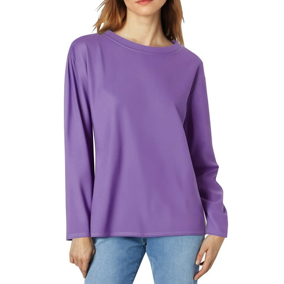Wiueurtly Long Sleeve Shirts for Women Casual Crew Neck Tops Fall Fashion 2024 Fitted Basic Tee Tunic Pullover Womens Tops Purple