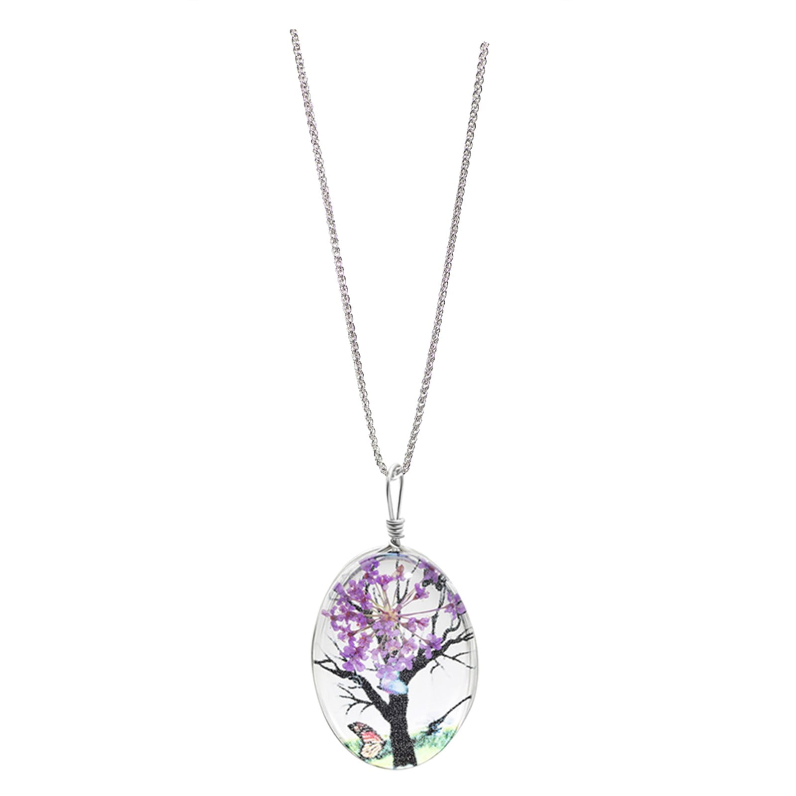 Wiueurtly Necklaces European And American Retro DoubleSided Glass Life Tree Trunk Flower