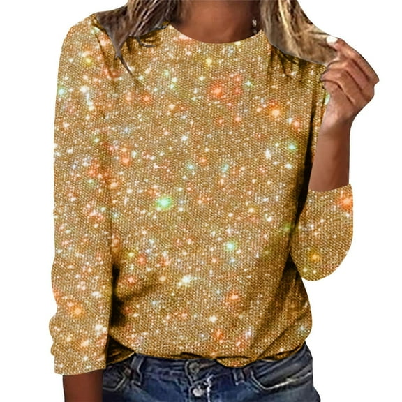 Wiueurtly Sequin Tops For Women's Long Sleeve Shirt Long Sleeve Shirts Gold