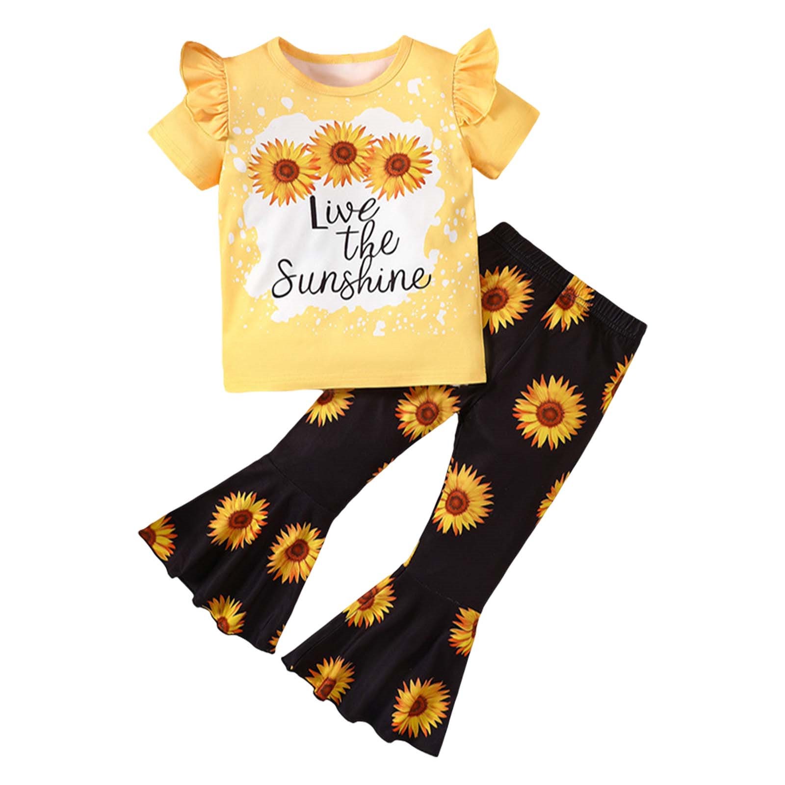 Wiueurtly Swaddling Set Toddler Girl Short Sleeve Word Flower T Shirt