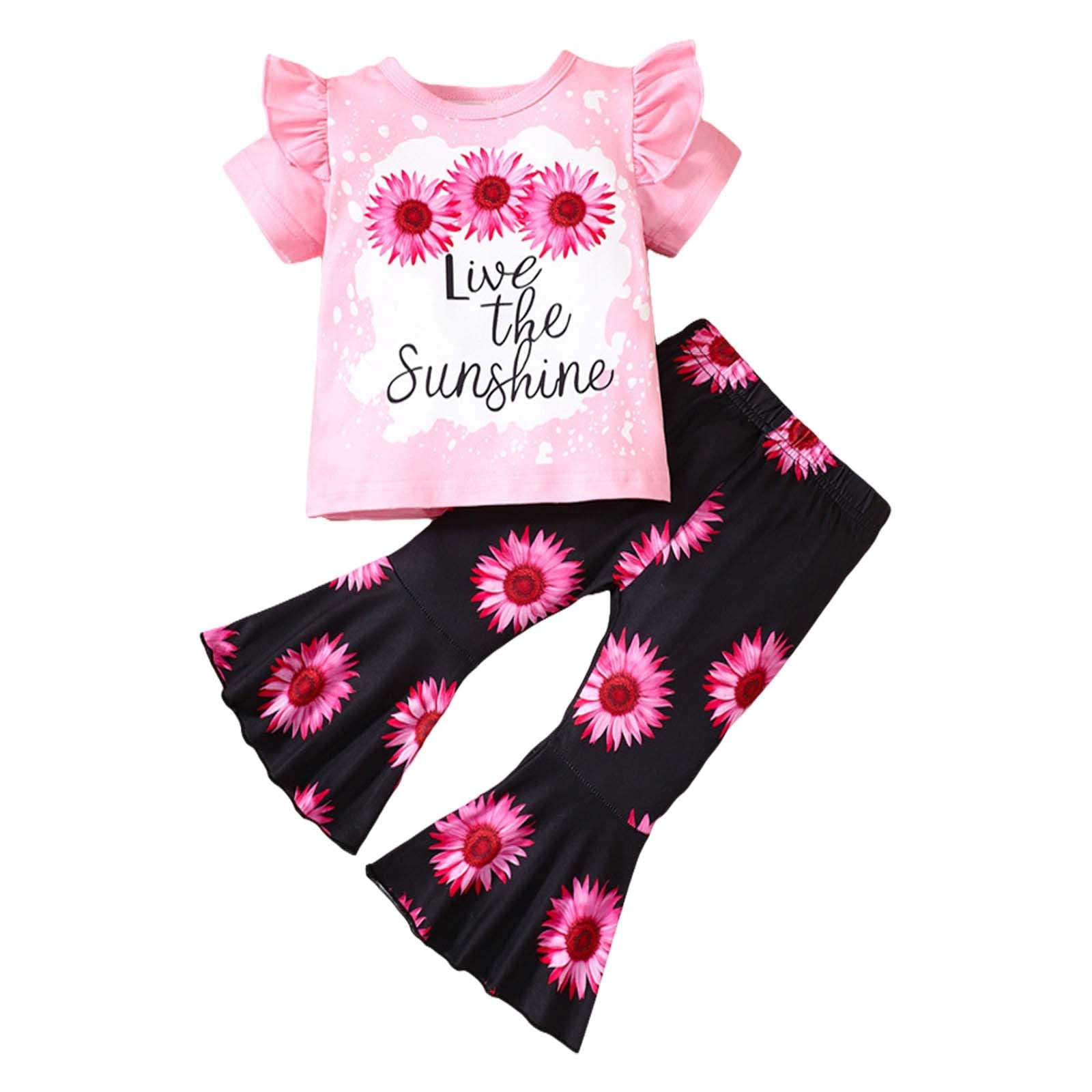 Wiueurtly Swaddling Set Toddler Girl Short Sleeve Word Flower T Shirt