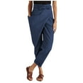 thumbnail image 1 of Wiueurtly Women's Pants Casual Loose High Waisted Lace Up Solid One Side Pocket Comfort High Waisted Trousers Dark Blue, 1 of 6