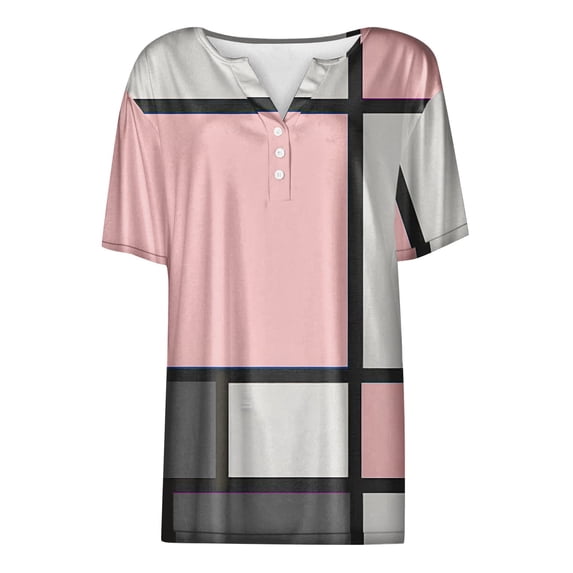 Wiueurtly Womens Short Sleeve Tops Women's Fashion Casual Floral Print Button Down Top T Shirt V Neck Tops Hot Pink