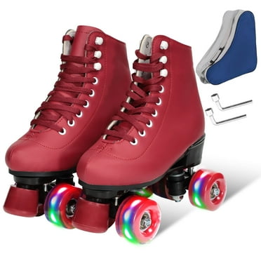 Wiwiy Roller Skates for Women and Men, Derby Roller Skates for Outdoor Indoor, Adjustable Four Shiny Wheel Roller Skates