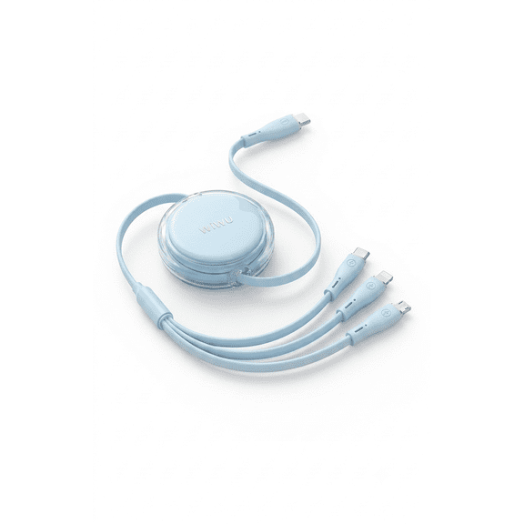 Wiwu Wi-C023 Vigor Series 3in1 Type-C Lightning Micro USB Reel Data And Charging Cable 100W 1.2M Blue