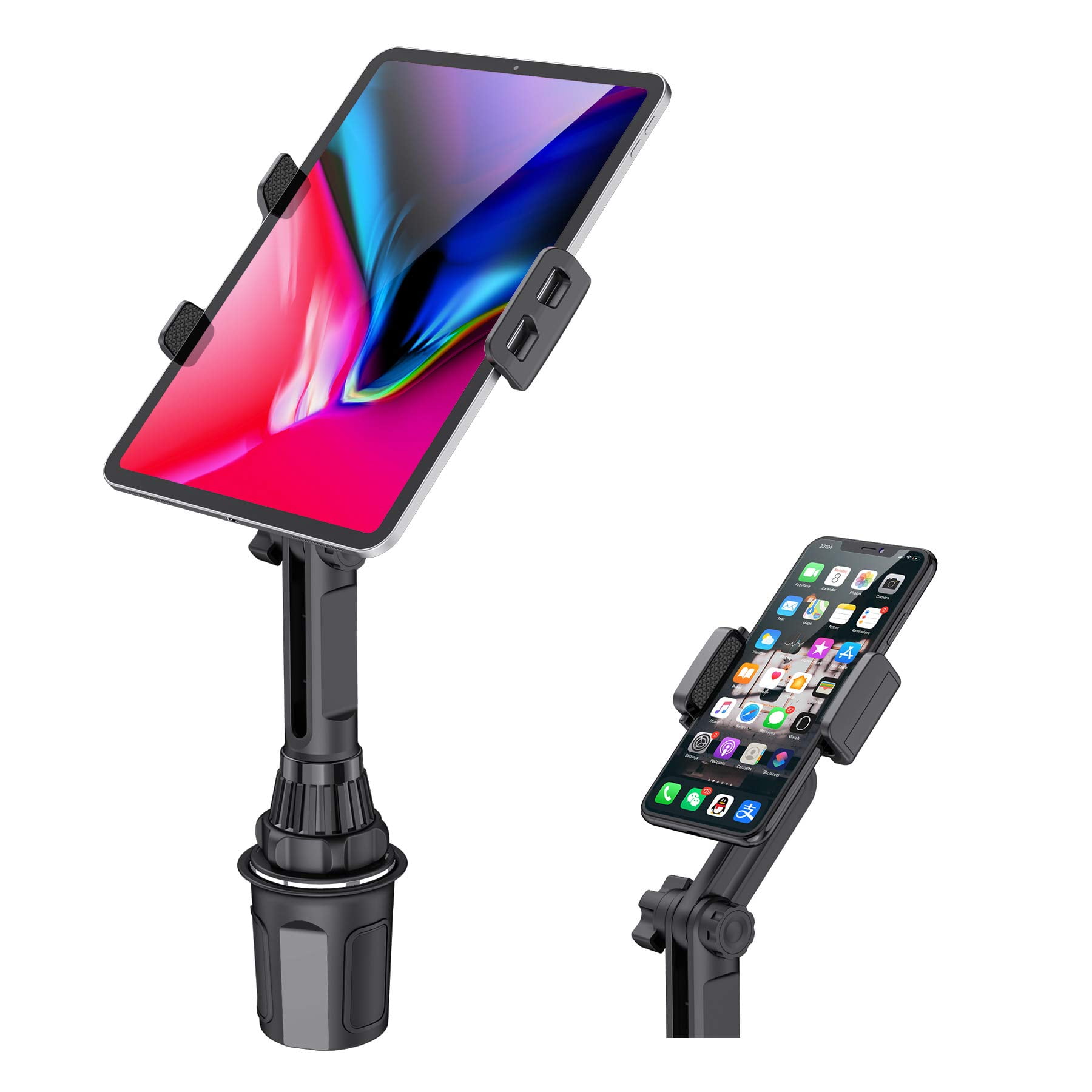 GDZN Car Cup Holder Tablet Mount - Adjustable Holder For IPad & Large Phones, Fits Over 2.5-4" Holders, Frees Space For Drinks