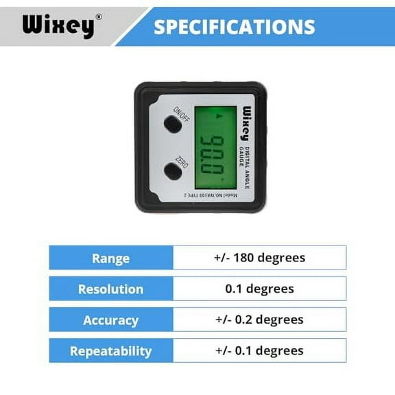 Wixey WR300 Digital Angle Finder Gauge with Magnetic Angle Finder Base and Backlit Digital Display Angle Ruler - 180 Degree Digital Electronic Level Accessory for Woodworking Tools