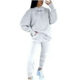 thumbnail image 1 of Wiyuqeen 2 PC Sweatsuits Womens Thumb Hole Shirts + Elastic Waist Pants Sets Oversized Hooded Sets Letter Print Matching Clothes Loose Fit Lounge Sets, 1 of 4