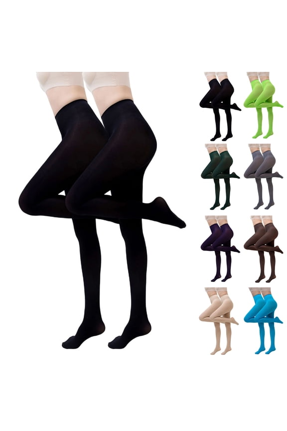 2 Pack Opaque Tights for Women Solid Color Soft Tights High Waist Tummy Control Stretchy Pantyhose Sheer Tights M-L