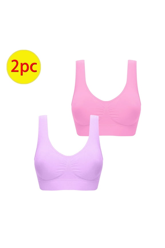 2 Pack Sport Bras Plus Size Seamless Bras Casual High Support Bra Solid Comfy Wireless Push Up Bra No Underwire Bralettes