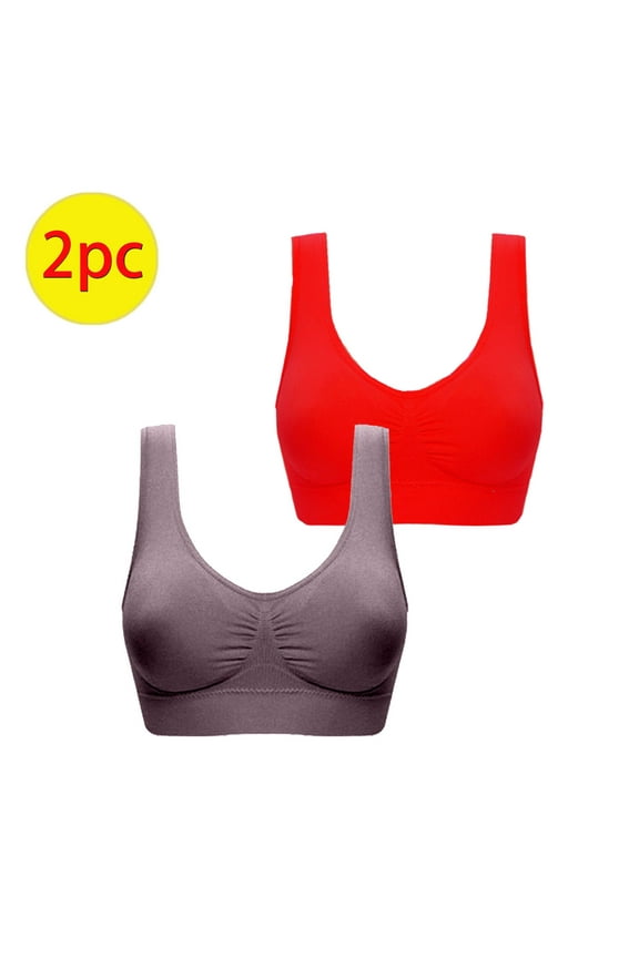 2 Pack Sport Bras Plus Size Seamless Bras Casual High Support Bra Solid Comfy Wireless Push Up Bra No Underwire Bralettes