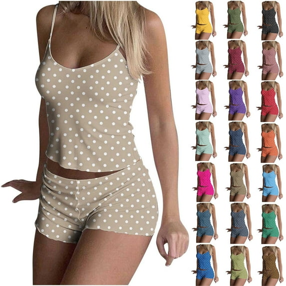 Wiyuqeen 2 Piece Sets for Women Polka Dot Cotton Nightwear Spaghetti Strap Camisole and Shorts Soft Comzy Loungewear Sleepwear