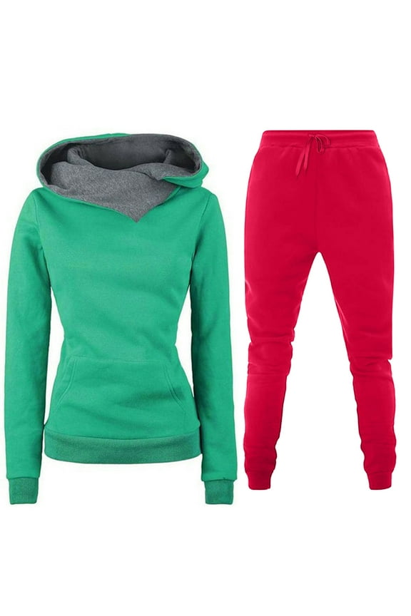 2 Piece Sweatsuits for Women Cowl Neck Hoodie and Sweatpant Sets Classic Plain Loungewear Sets Petite Fall Tracksuit Sweat Sets