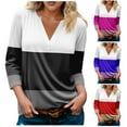 thumbnail image 1 of Wiyuqeen 3/4 Length Sleeve Blouses Womens Color Block Tops Dressy Elbow Sleeve V Neck T Shirts Female Graphic Tees Shirts Autumn, 1 of 6