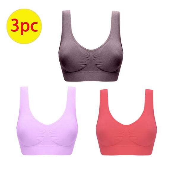 Wiyuqeen 3 Pack Plus Size Seamless Bra Womens Solid Breathable Wireless Bra Soft Trendy High Support Push Up Bra Comfy Everyday Bras Sports Bra Yoga Bra