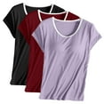 thumbnail image 1 of Wiyuqeen 3 Pack Womens Plus Size T Shirts with Built in Bra Fall Summer Short Sleeve Tees Petite Padded Pajamas Casual Yoga Athletic Tops, 1 of 2