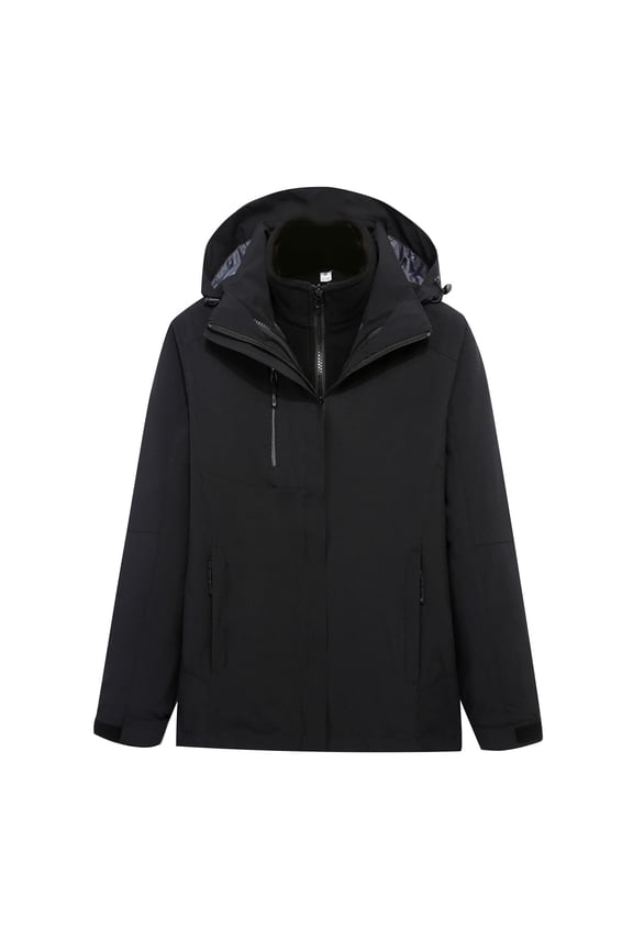 3-in-1 Waterprool Jackets for Women Casual Hooded Ski Jackets with Pockets Winter Full Zip Windbreak Coat Solid Hiking Outerwear