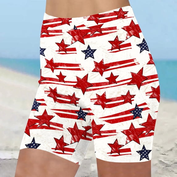 Wiyuqeen 4th of July Biker Shoorts Womens High Waist Independence Day Shorts Stretchy Slim Fit Stars Striped Shorts Memorial Day Gifts