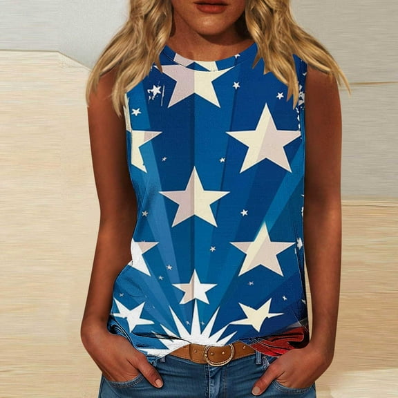 Wiyuqeen 4th of July Tank Tops for Women Sleeveless Crew Neck USA Flag Tee Shirts Funny Stars Graphic Tanks Plus Size Loose Fit Tanks