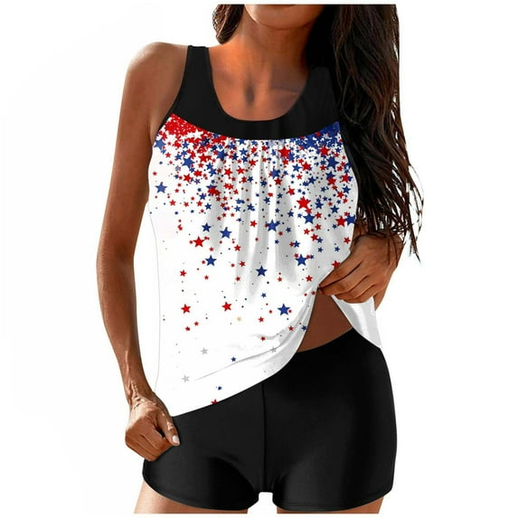 Wiyuqeen 4th of July Two Piece Swimsuit for Women USA Independence Day Swimsuits Swim Tank Tops with Boyshorts Loose Fit Beachwear