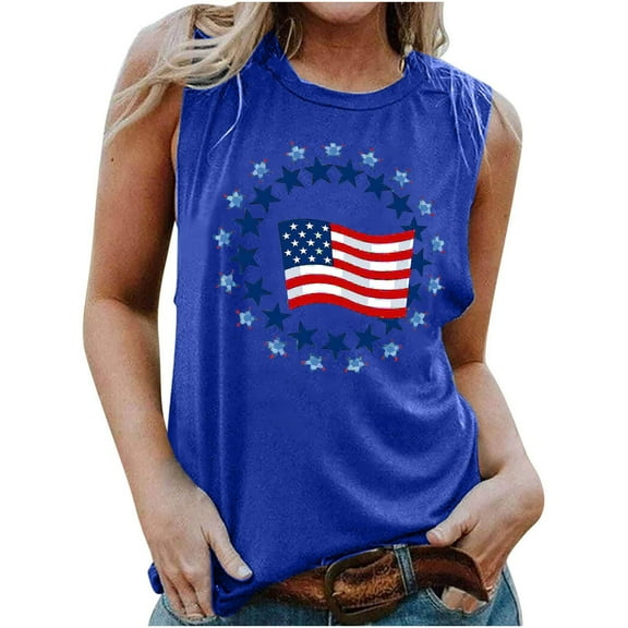 Wiyuqeen American Flag Women's T-Shirts 4th of July Tank Tops Sleeveless Crew Neck Stars and Stripes Tanks Lightweight Summer Holiday Tanks